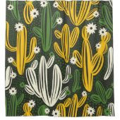 Nahtloses Muster mit Kaktus auf schwarzem Hintergr Duschvorhang (Vorderseite)