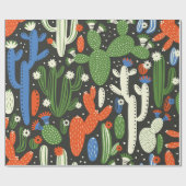 Nahtloses Muster mit Kaktus auf schwarzem Hintergr Geschenkpapier (Flach)