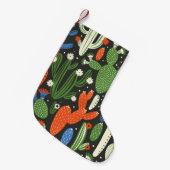 Nahtloses Muster mit Kaktus auf schwarzem Hintergr Kleiner Weihnachtsstrumpf (Vorderansicht (hängend))