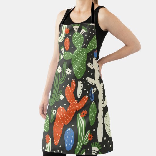 Nahtloses Muster mit Kaktus auf schwarzem Hintergr Schürze (InSitu)