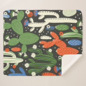 Nahtloses Muster mit Kaktus auf schwarzem Hintergr Sherpadecke (Vorderseite (Horizontal))