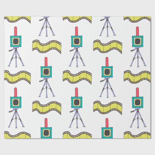 Nahtloses Muster mit Kameras und Filmstreifen Geschenkpapier (Flach)