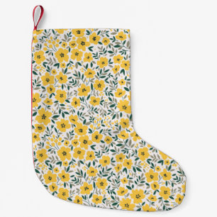 Nahtloses Muster mit kleinen gelben Blumen Kleiner Weihnachtsstrumpf