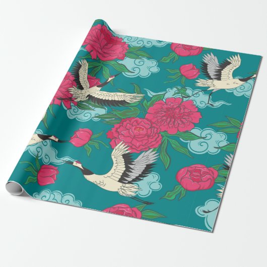 Nahtloses Muster mit Kranen und Pfennig. Vintag Geschenkpapier (Ungerollt)