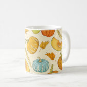 Nahtloses Muster mit Kürbis, Herbstblättern, ca Kaffeetasse (VorderseiteRechts)