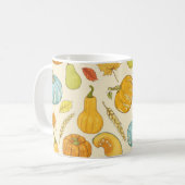 Nahtloses Muster mit Kürbis, Herbstblättern, ca Kaffeetasse (Vorderseite Links)
