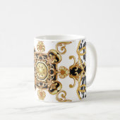 Nahtloses Muster mit Leoparden und goldenem Barren Kaffeetasse (VorderseiteRechts)