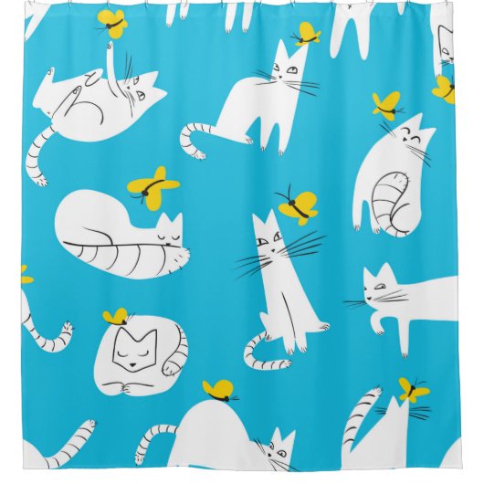 Nahtloses Muster mit lustigen Katzen, die mit Hint Duschvorhang (Vorderseite)