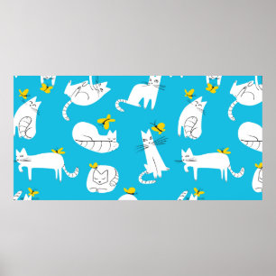 Nahtloses Muster mit lustigen Katzen, die mit Hint Poster