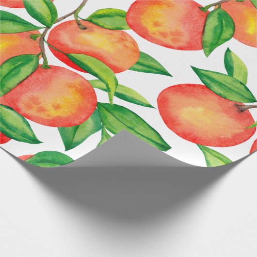 Nahtloses Muster mit Mandarinen in Aquarellfarbe Geschenkpapier (Ecke)