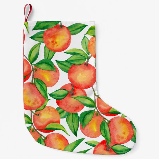 Nahtloses Muster mit Mandarinen in Aquarellfarbe Kleiner Weihnachtsstrumpf (Vorderseite)