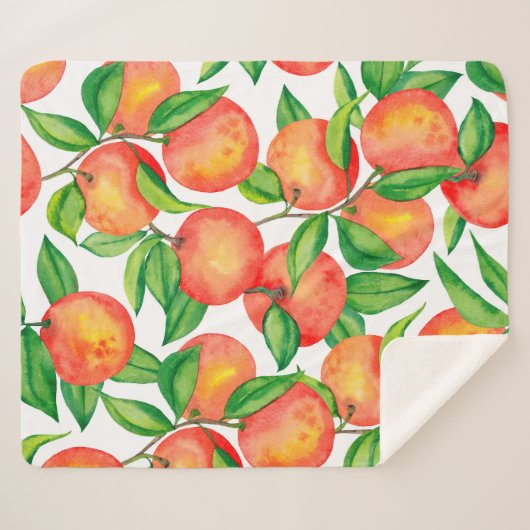 Nahtloses Muster mit Mandarinen in Aquarellfarbe Sherpadecke (Vorderseite (Horizontal))