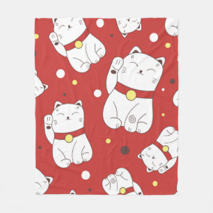 Nahtloses Muster mit Maneki-Neko-Katzenhand gezoge Fleecedecke