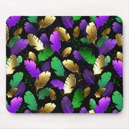 Nahtloses Muster mit Mardi Gras-Federn Mousepad (Vorne)