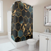 Nahtloses Muster mit Marmorhexagon und goldener Le Duschvorhang (Beispiel)