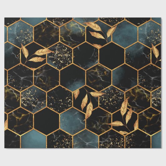 Nahtloses Muster mit Marmorhexagon und goldener Le Geschenkpapier (Flach)