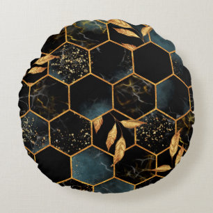Nahtloses Muster mit Marmorhexagon und goldener Le Rundes Kissen