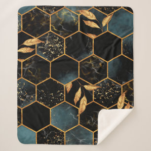 Nahtloses Muster mit Marmorhexagon und goldener Le Sherpadecke