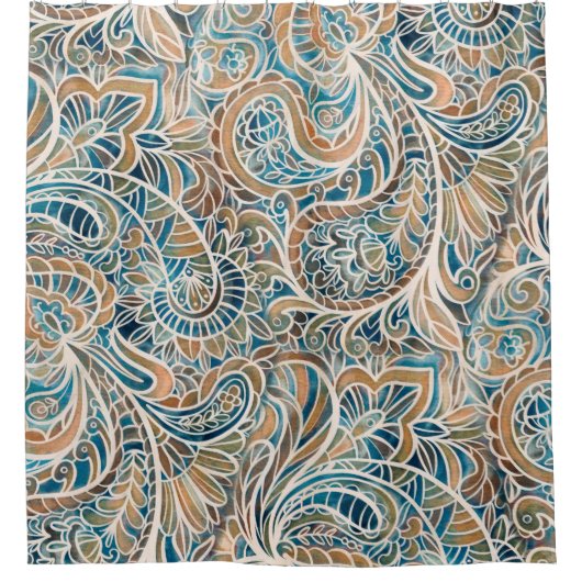 Nahtloses Muster mit mehrfarbigem Paisley-Druck. H Duschvorhang (Vorderseite)