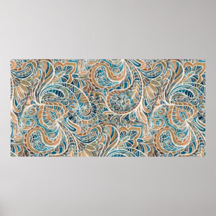 Nahtloses Muster mit mehrfarbigem Paisley-Druck. H Poster