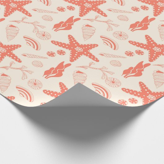 Nahtloses Muster mit Muscheln, die Papier umwickel Geschenkpapier (Ecke)