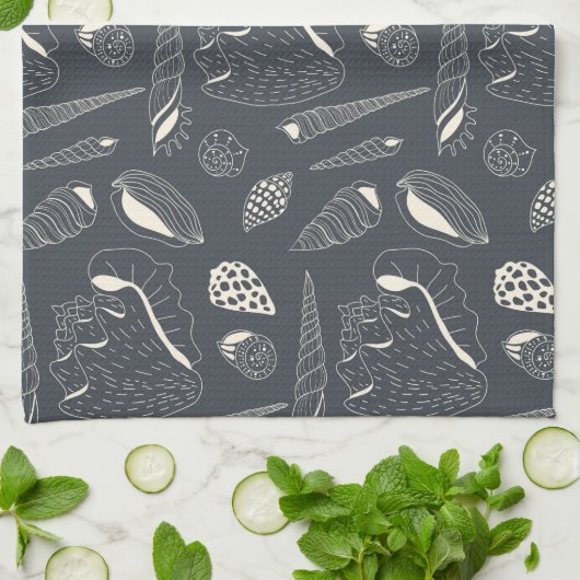 Nahtloses Muster mit Muscheln Geschirrtuch (Gefaltet)