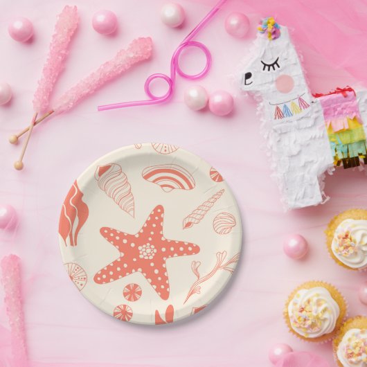 Nahtloses Muster mit Muscheln Pappteller (Party)