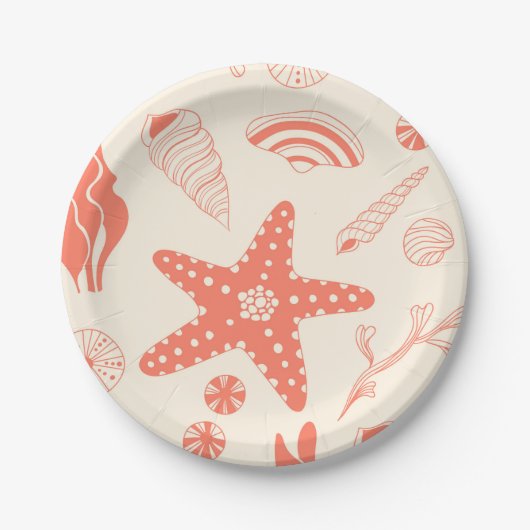 Nahtloses Muster mit Muscheln Pappteller (Vorderseite)