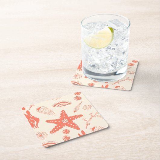 Nahtloses Muster mit Muscheln Rechteckiger Pappuntersetzer (Vor Ort)