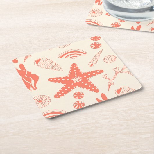 Nahtloses Muster mit Muscheln Rechteckiger Pappuntersetzer (angewinkelt)