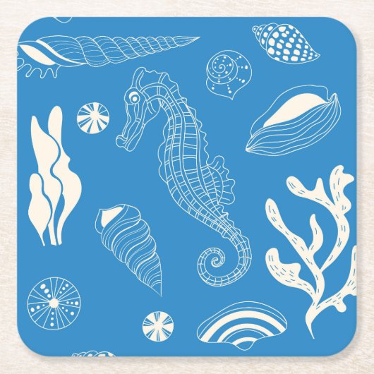 Nahtloses Muster mit Muscheln Rechteckiger Pappuntersetzer (Vorderseite)
