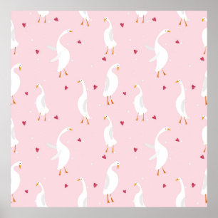 Nahtloses Muster mit niedlicher Ente mit Herz auf  Poster