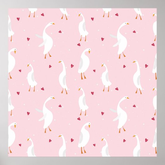 Nahtloses Muster mit niedlicher Ente mit Herz auf  Poster (Vorne)