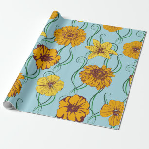 Nahtloses Muster mit orangefarbenen Blume wilder R Geschenkpapier