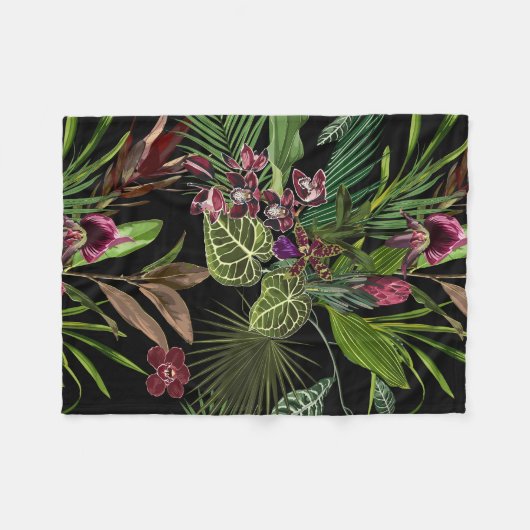 Nahtloses Muster mit Orchideen und Protea-Blume. Fleecedecke (Vorderseite (Horizontal))