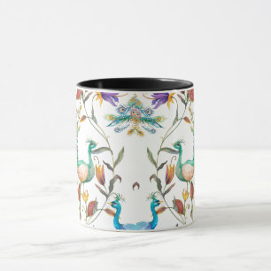 Nahtloses Muster mit Pfau und Blume Tasse