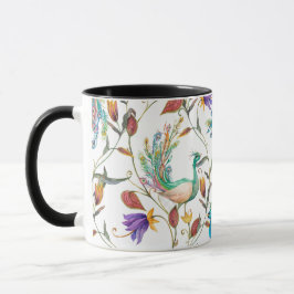Nahtloses Muster mit Pfau und Blume Tasse