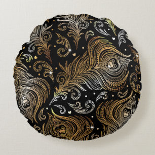 Nahtloses Muster mit Pfauenfedern. Freehand d Rundes Kissen