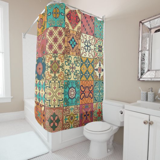 Nahtloses Muster mit portugiesischen Fliesen in Ta Duschvorhang (Beispiel)