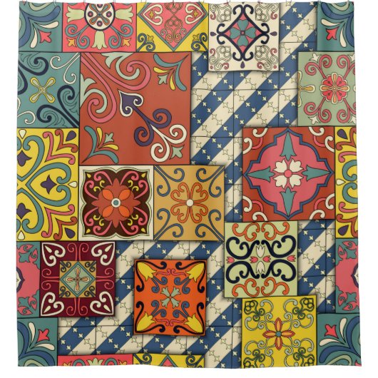 Nahtloses Muster mit portugiesischen Fliesen in Ta Duschvorhang (Vorderseite)