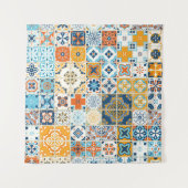 Nahtloses Muster mit portugiesischen Fliesen. Kran Wandteppich (Vorderseite (Horizontal))