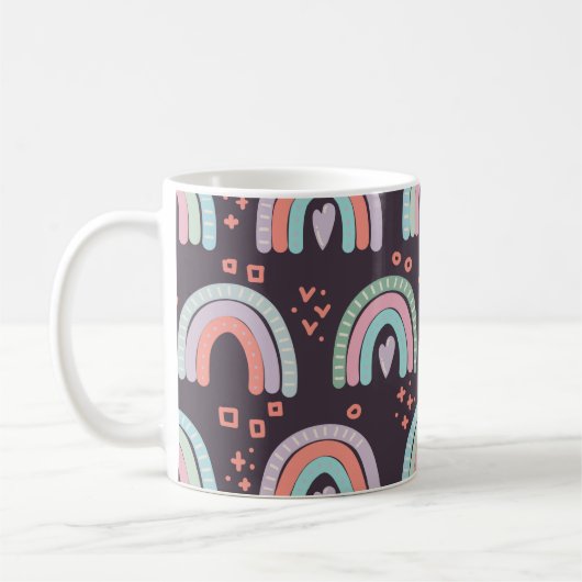 Nahtloses Muster mit Regenbogen und Regentropfen Kaffeetasse (Links)