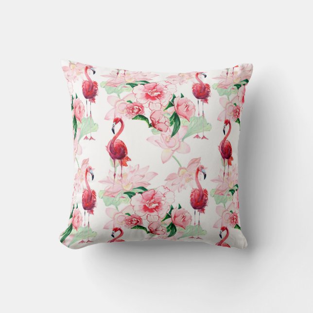 Nahtloses Muster mit rosa Flamingo Kissen (Vorderseite)