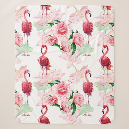 Nahtloses Muster mit rosa Flamingo Sherpadecke (Vorderseite)