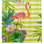 Nahtloses Muster mit rosa Flamingo und exotischem Duschvorhang (Vorderseite)