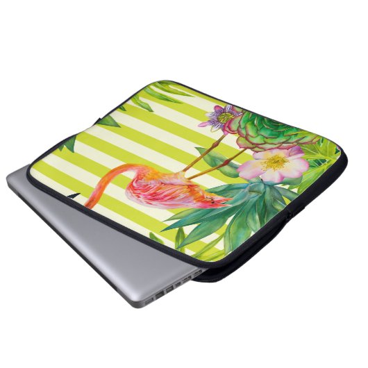 Nahtloses Muster mit rosa Flamingo und exotischem Laptopschutzhülle (Vorne Knopf)