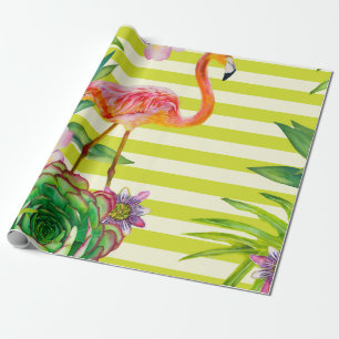 nahtloses Muster mit rosa Flamingo und exotischen  Geschenkpapier