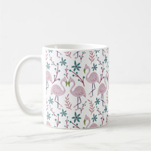 Nahtloses Muster mit rosa Flamingos auf weißem Hin Kaffeetasse