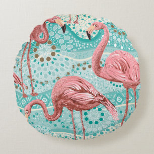 Nahtloses Muster mit rosa Flamingos Rundes Kissen