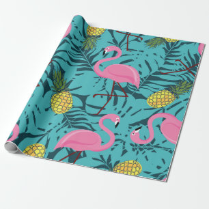 Nahtloses Muster mit rosa Flamingos und grünem Pin Geschenkpapier